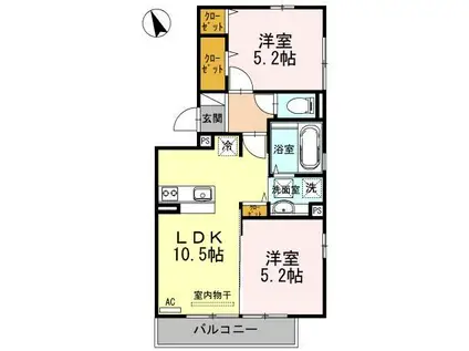 ウィルコート小郡三軒屋町 A棟(2LDK/1階)の間取り写真