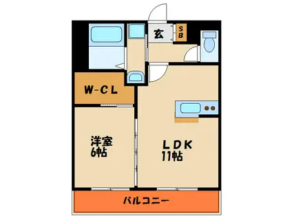 ル・シエル錦が丘(1LDK/2階)の間取り写真