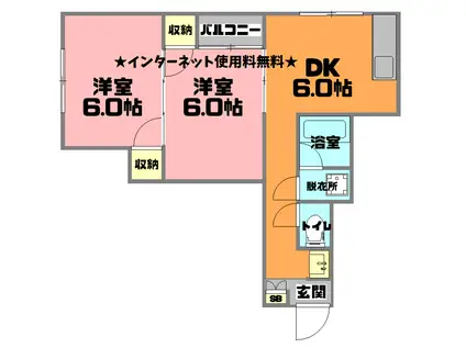 鹿児島市松原町(2DK/3階)の間取り写真