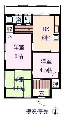 長岡コーポ(3DK/1階)の間取り写真