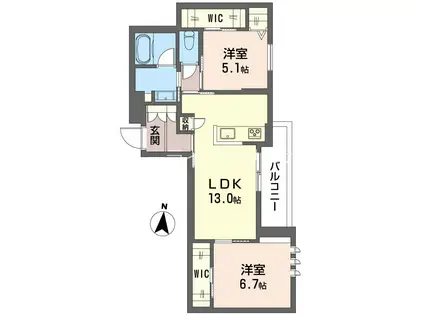 オスマンサス(2LDK/2階)の間取り写真