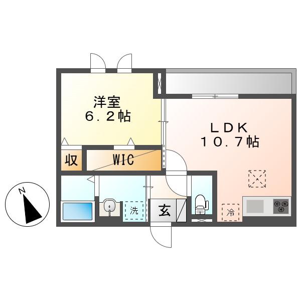セレスティア長良 イースト(1LDK/1階)の間取り写真