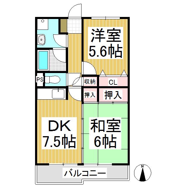 エスポアール上田原(2LDK/2階)の間取り写真