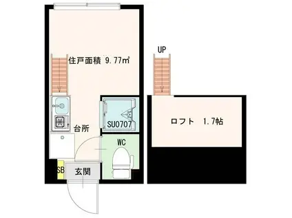 カシミール学芸大前(ワンルーム/1階)の間取り写真