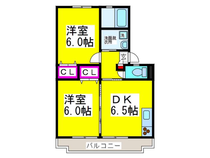 ジュネス上野芝(2DK/1階)の間取り写真
