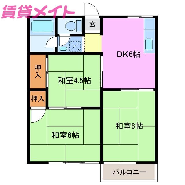 ハイツ山の平(3DK/2階)の間取り写真