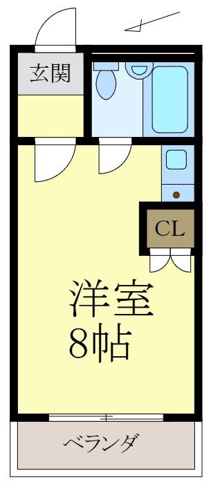 ヴィラヤナセ(ワンルーム/2階)の間取り写真