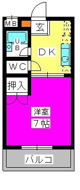 シャンテ八尋(1DK/4階)の間取り写真