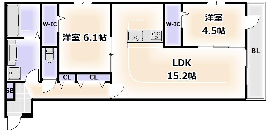 FUTAWA美章園(2LDK/1階)の間取り写真