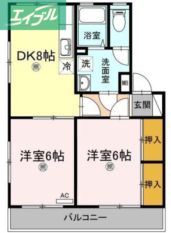 レコルト福田II(2DK/3階)の間取り写真
