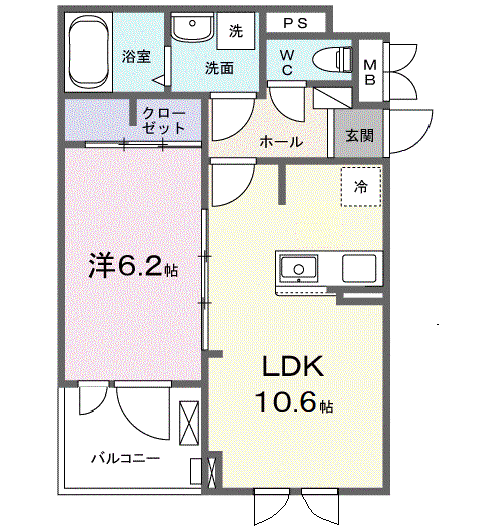 フルール彦根(1LDK/3階)の間取り写真