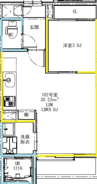 GRANDTIC九品寺(1LDK/1階)の間取り写真
