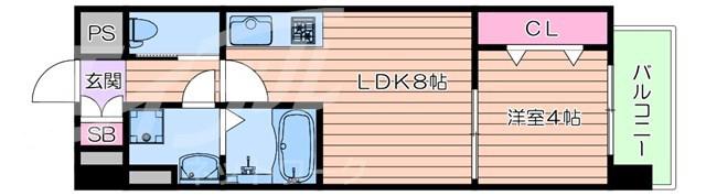 ライフステージ江坂南(1LDK/4階)の間取り写真