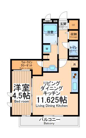 ロータス府中(1LDK/1階)の間取り写真
