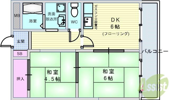 コーポ桜の町(2DK/2階)の間取り写真