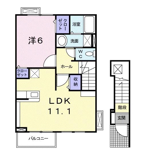 柳の里A(1LDK/2階)の間取り写真