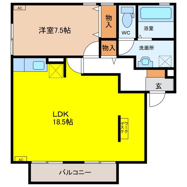 パークハイム A・B(1SLDK/2階)の間取り写真