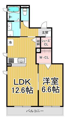 マシコット瓦林(1LDK/2階)の間取り写真