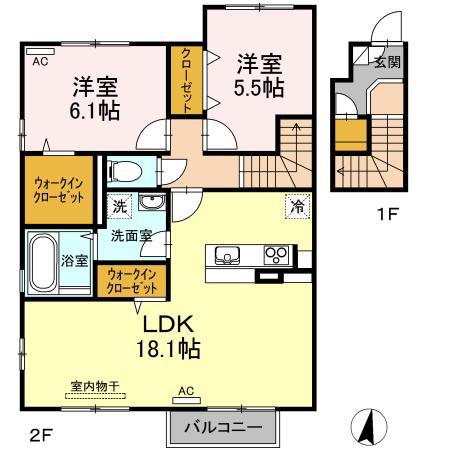 レグルス C棟(2LDK/2階)の間取り写真