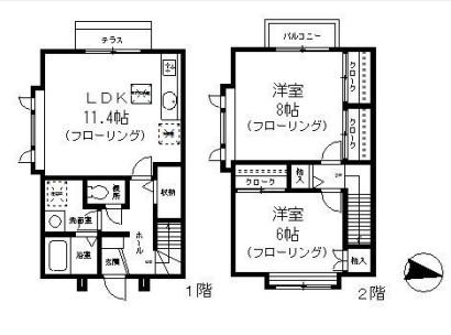 ヴィラージュK・Y(2LDK/2階)の間取り写真