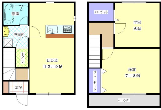 アプトメゾネット赤池(2LDK/2階)の間取り写真