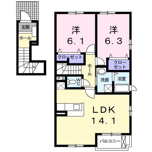マーベラス新知台A棟(2LDK/2階)の間取り写真