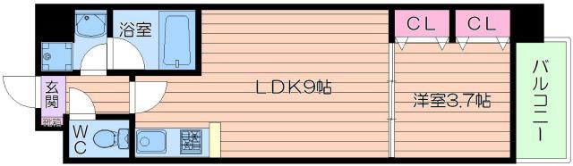 ラルテ天王寺(1LDK/4階)の間取り写真