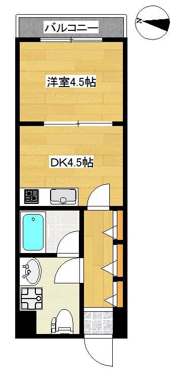 二子相原ビル(1DK/4階)の間取り写真