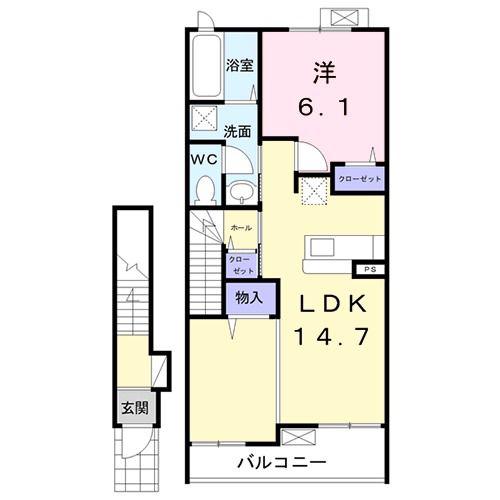 フェリーチェ A(1LDK/2階)の間取り写真