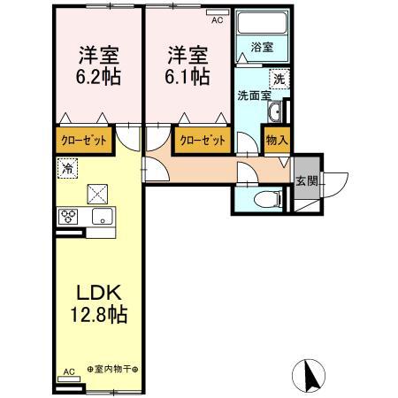 ラ・ペルシュ(2LDK/1階)の間取り写真