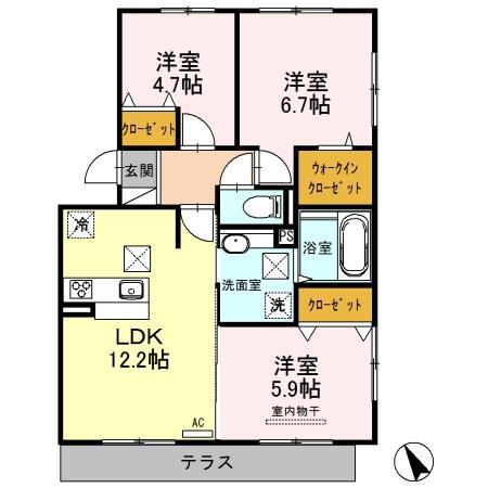 プラート ヴェルテ 守山市阿村町(3LDK/1階)の間取り写真