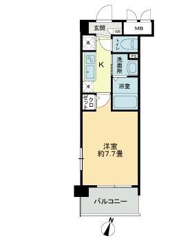 フェリース横濱(1K/7階)の間取り写真