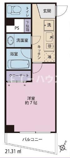 キューブS(1K/4階)の間取り写真