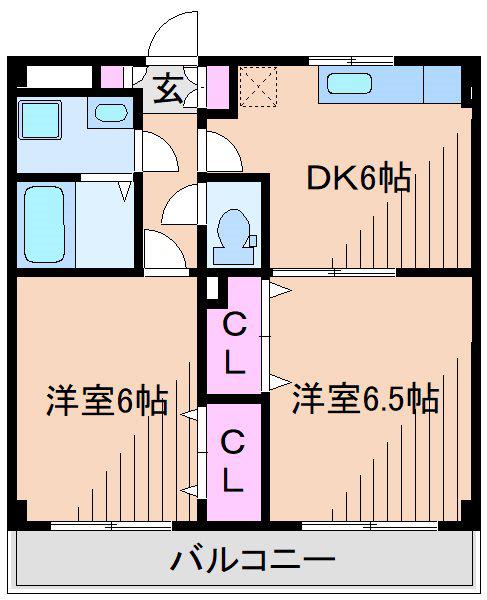 ウッドパレス駒岡(2DK/2階)の間取り写真