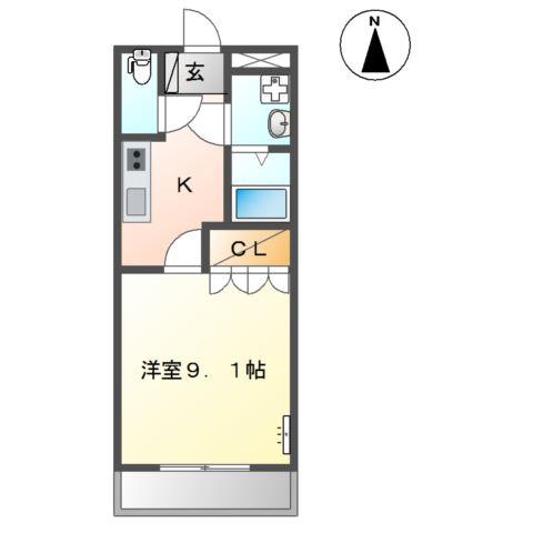 ディアコートA(1K/2階)の間取り写真