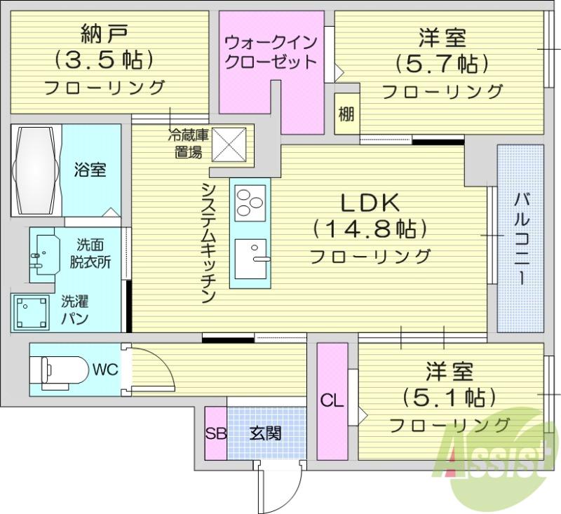 CLASSEUM仙台小田原1(2LDK/1階)の間取り写真
