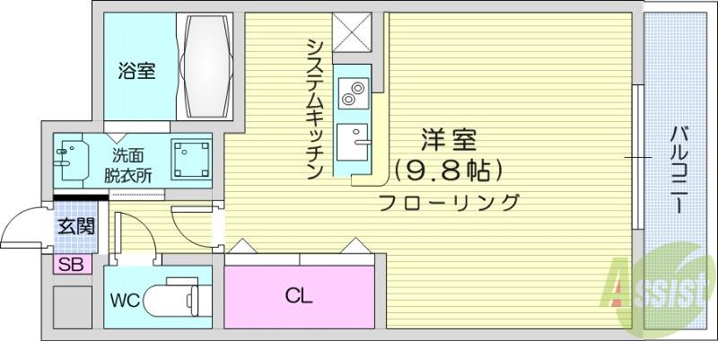 オハアスール(ワンルーム/2階)の間取り写真