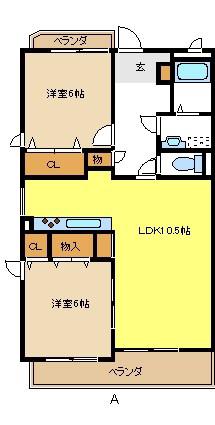 クレール弐番館(2LDK/2階)の間取り写真