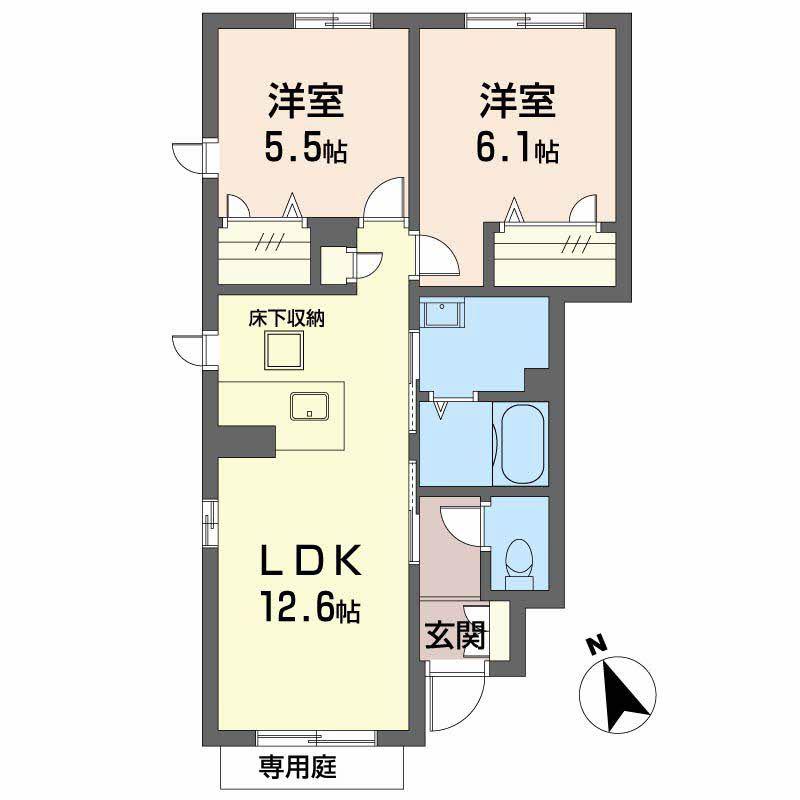 GREEN LEAF せせらぎ(2LDK/1階)の間取り写真