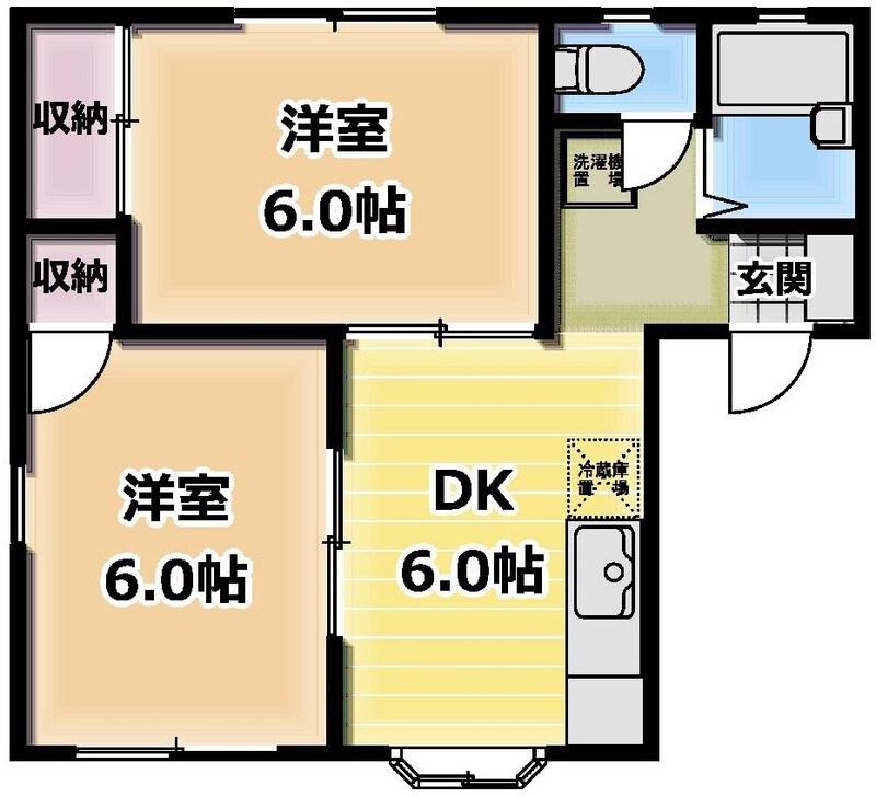 クローバーハイツB(2DK/1階)の間取り写真