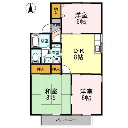 サンビレッジB(3DK/2階)の間取り写真