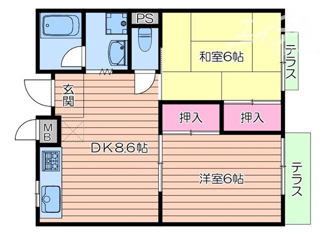 レジデンス吉川4号館(2DK/1階)の間取り写真