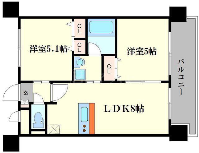 エステムコート南堀江IIレアリス(2LDK/8階)の間取り写真