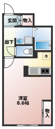 ロハスE(1K/1階)の間取り写真