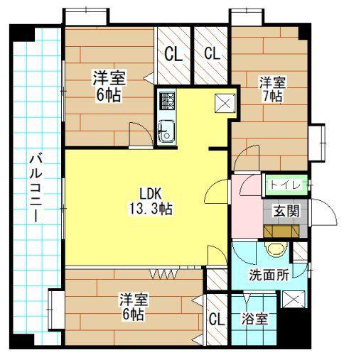 ニューリバー九工大駅前(3LDK/4階)の間取り写真