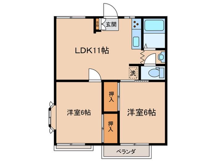 グランデュールS(2LDK/2階)の間取り写真