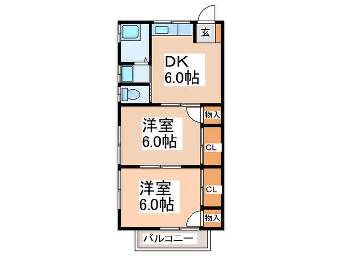 アジアハイツ(2DK/1階)の間取り写真