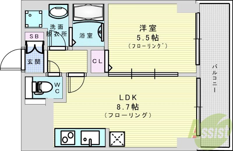 サンレムート新大阪イースト2(1DK/7階)の間取り写真