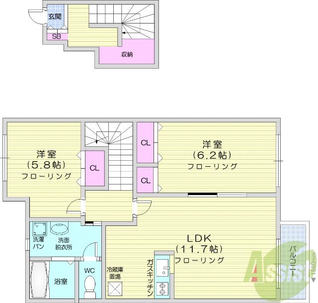 エクセラン TM(2LDK/2階)の間取り写真
