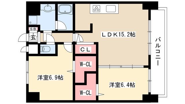 トレヴィ高岳(2LDK/13階)の間取り写真